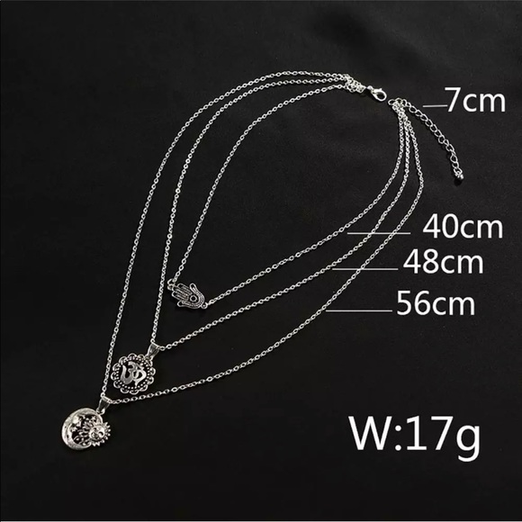 3-Strand Boho Necklace Sun/Moon OM Hamsa Hand Chic - Picture 2 of 7